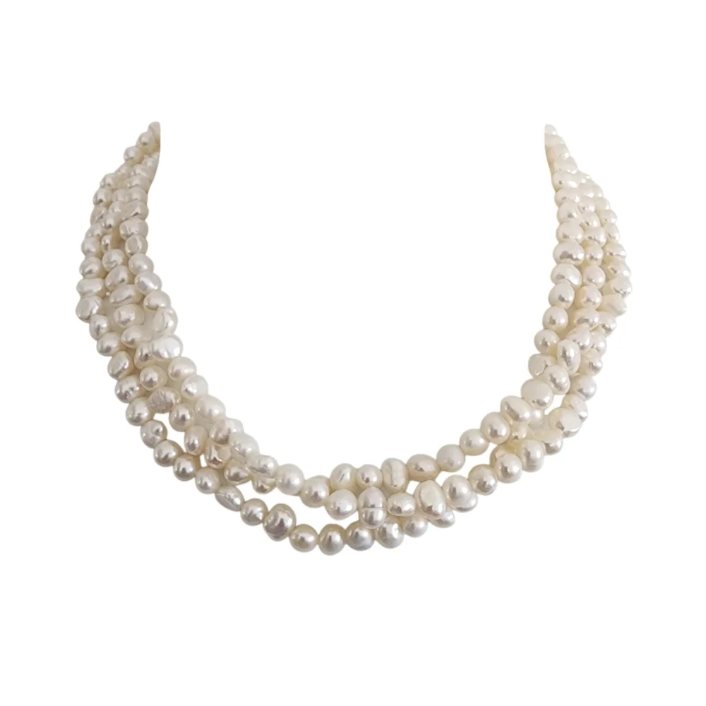 Pearl necklace multi strand genuine pearls 925 sterling silver clasp  A0387 Q7